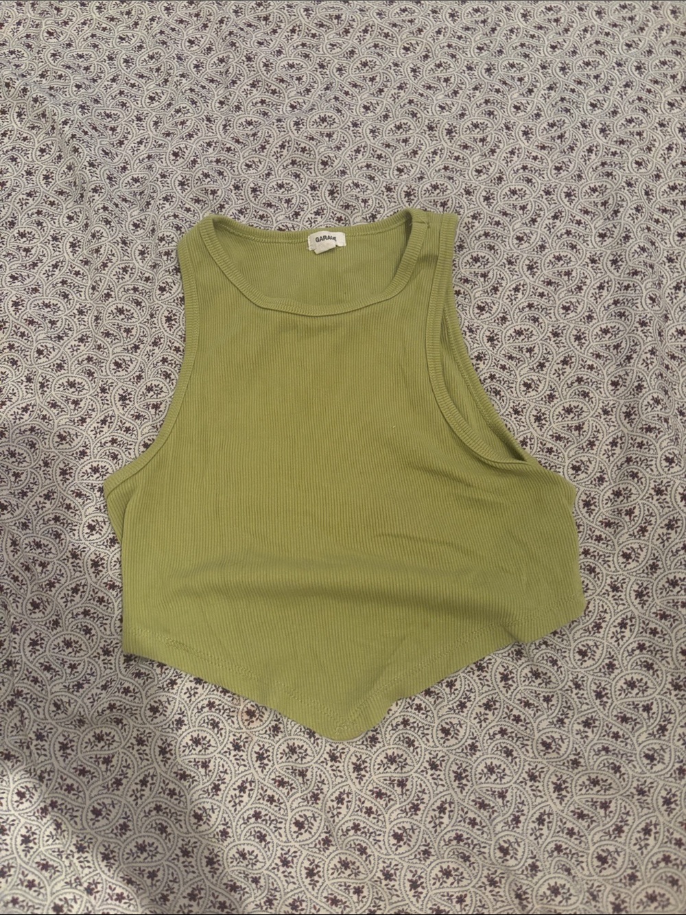 Garage Olive Green Ribbed Cropped Tank